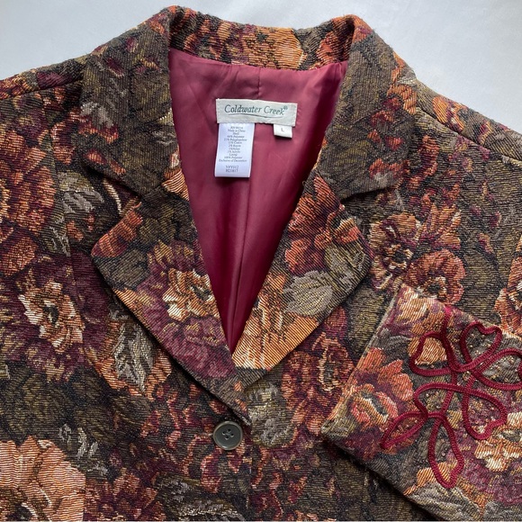 Coldwater Creek Floral Tapestry Embroidered Blazer Jacket Large Boho Cottagecore - Picture 1 of 9